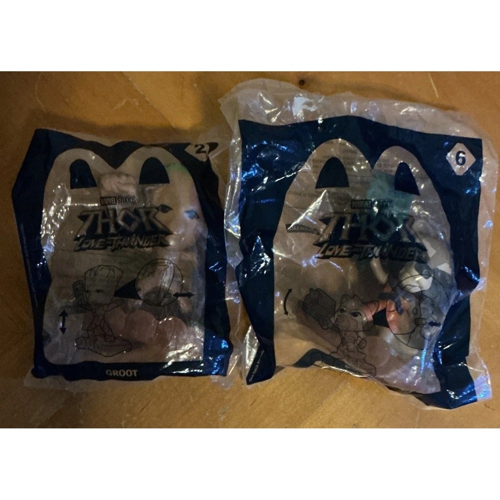 2 McDonald Happy Meal Marvel Thor Love And‎ Thunder Groot #2 And Rocket #6, NIP